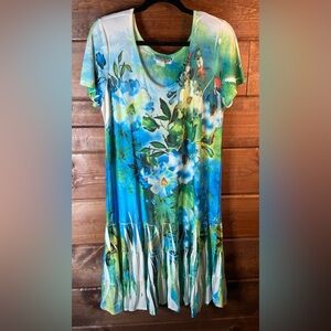 Floral Blue and Green T-Shirt Dress